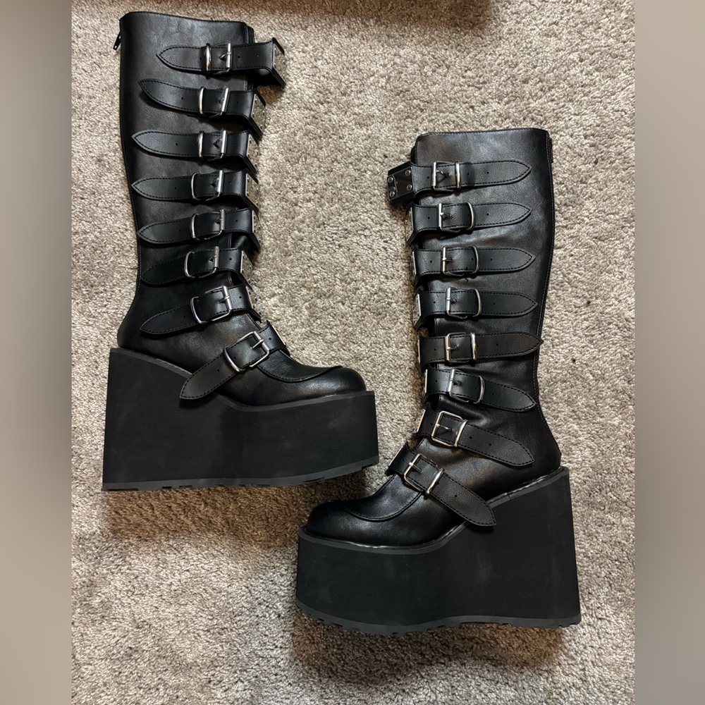 Trinity Black Platform Boots Multiple Buckle Stra… - image 5